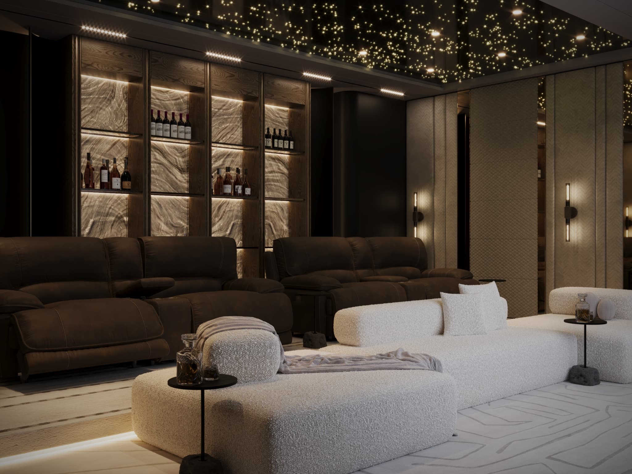 Oblique view of the front lounge and the recliners